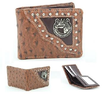 Vegan Leather Wallet [Bifold] Western Horse Concho [BRWN]